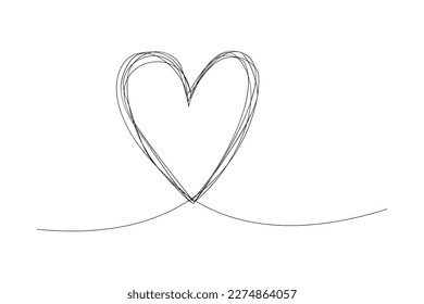 Tangled grungy round scribble hand drawn heart with thin line, divider shape. Isolated on white background. Vector illustration