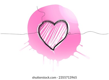 Tangled grungy round scribble hand drawn with thin line,Tangled heart hand drawn with thin line, grunge love Vector illustration. Hand-drawn card with heart