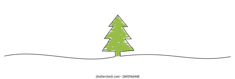 Tangled grungy scribble Christmas Pine Tree hand drawn with thin line, divider shape. Isolated on white background. Vector illustration