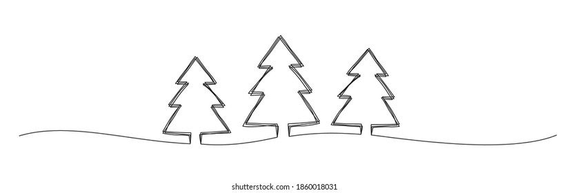 Tangled grungy scribble Christmas Pine Tree hand drawn with thin line, divider shape. Isolated on white background. Vector illustration