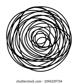 Tangled grungy scribble in circle shape, hand drawn with thin line. Isolated on white background. Vector illustration
