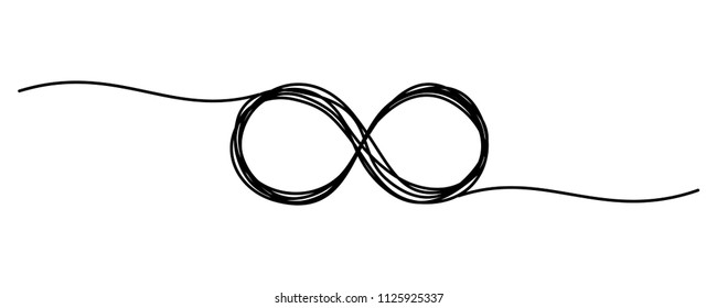 Tangled grungy sketchy infinity symbol banner, hand drawn with thin line, in the shape of a divider. Vector illustration