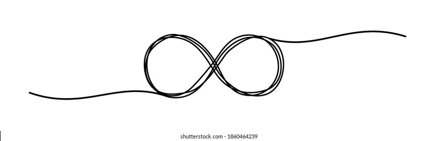 Tangled grungy sketchy infinity symbol banner, hand drawn with thin line, in the shape of a divider. Vector illustration