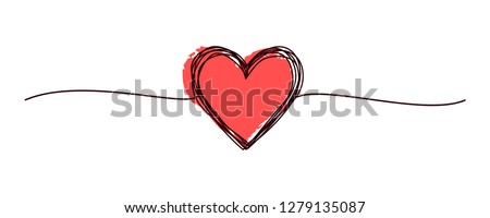 Tangled heart hand drawn with thin line, divider shape. Isolated on white background. Vector illustration