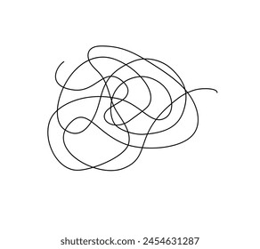 Tangled line simple doodle outline hand drawn vector illustration, abstract thin anime scribble element, concept of mental disorder, confusion, linear icon