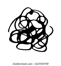 Tangled Line Sketch Vektorsymbol. Verwirrtheit der Gedanken Depression doodle Zeichen.