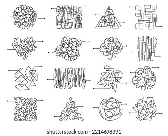 Tangled Line Clip Art. Chaos-Grafik-Ball, Verwirrung Verwirrung abstrakte Elemente. Weniger Skribl einfachen Thread. Chaotische verwirrte, anständige Vektorsymbole