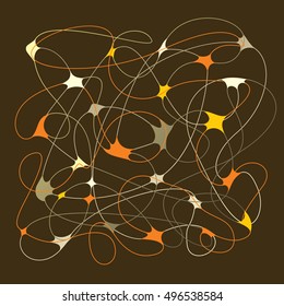 Tangled lines with color shapes. Vector illustration