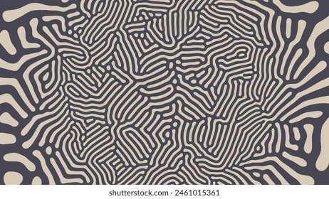 Tangled Lines Psychedelic Art Vector Texture Beige Black Abstract Background. Crazy Structure Bizarre Wild Abstraction Panoramic Wallpaper. Weird Mushroom Hallucination Effect Trippy Art Illustration