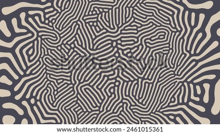 Tangled Lines Psychedelic Art Vector Texture Beige Black Abstract Background. Crazy Structure Bizarre Wild Abstraction Panoramic Wallpaper. Weird Mushroom Hallucination Effect Trippy Art Illustration