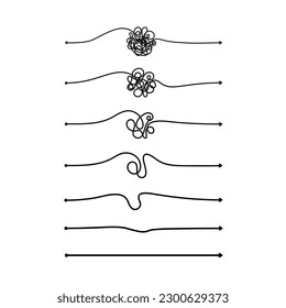 Zerkerfisch gezogene Linien. Vektor chaotisches Schreib Set. Handgezeichnete Doodle knotet um die Form. Abstrakter Rutsch