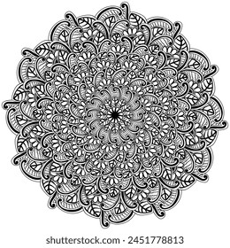 Tangled mandala with doodle flowers and leaves, creative coloring page vector illustration with for spring activity