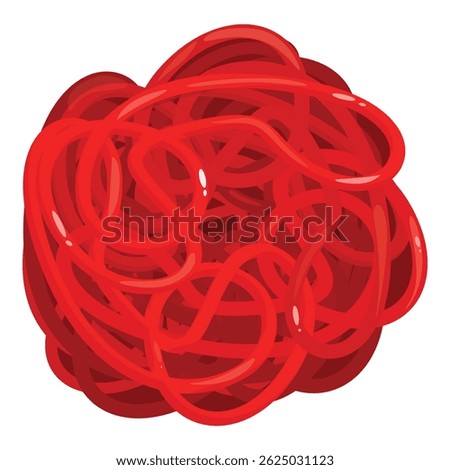 Tangled mess of red cables forming a chaotic sphere, symbolizing complexity and disarray
