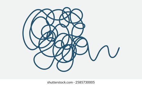 tangled messy line concept of confused mind, mental health. Continuous one line doodle vector