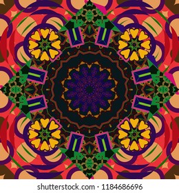 Tangled modern based on traditional patterns. Portuguese tiles in black, brown and red colors. Quatrefoil vector pattern.