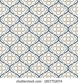 Tangled modern pattern, based on traditional oriental arabic geometric repeat patterns. Seamless vector background. Plain neutral natural colors - easy to recolor.