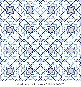 Tangled modern pattern, based on traditional oriental arabic geometric repeat patterns. Seamless vector background. Plain neutral natural colors - easy to recolor.