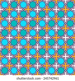 Tangled modern pattern, based on traditional oriental patterns. Seamless vector background. Plain colors - easy to recolor.