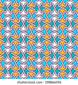 Tangled modern pattern, based on traditional oriental arabic patterns. Seamless vector background. Plain colors - easy to recolor.