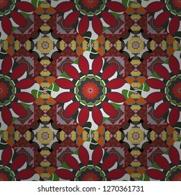 Tangled modern seamless pattern based on traditional patterns. Portuguese tiles in gray, red and brown colors. Quatrefoil vector pattern.