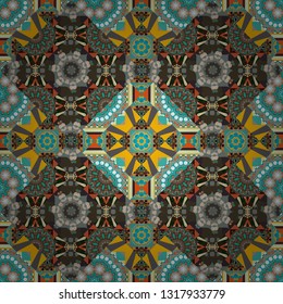 Tangled modern seamless pattern based on traditional patterns. Quatrefoil vector pattern. Portuguese tiles in brown, blue and gray colors.