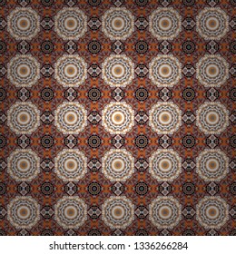 Tangled modern seamless pattern based on traditional patterns. Portuguese tiles in white, orange and brown colors. Quatrefoil vector pattern.