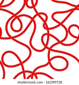 Tangled navy rope in red and white seamless pattern, vector