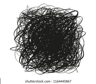 Tangled on white. Chaos pattern. Scribble sketch. Background with array of lines. Intricate chaotic texture. Art creation. Black and white illustration. Print for polygraphy, posters and t-shirts