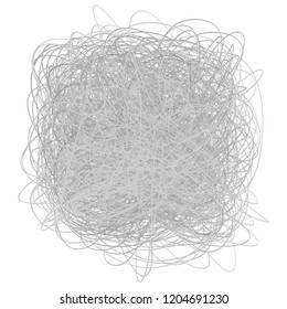 Tangled on white. Chaos pattern. Scribble sketch. Background with array of lines. Intricate chaotic texture. Art creation. Black and white illustration. Print for polygraphy, posters and t-shirts