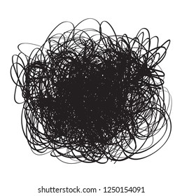 Tangled on white. Chaos pattern. Scribble sketch. Background with array of lines. Intricate chaotic texture. Art creation. Black and white illustration. Doodle for polygraphy, posters and t-shirts