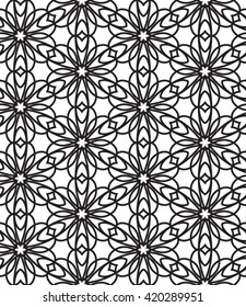Tangled pattern in black and white. Seamless vector background. Plain colors - easy to recolor.  