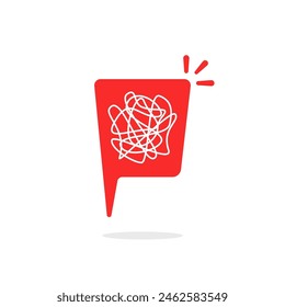 tangled relationship red speech bubble icon. web simple flat element for abstract graphic design or internet website. concept of together confusion or miscommunication between friends or lovers