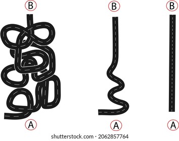 A tangled road or film from point A to purpose B.The concept of simplifying a confusion or road in psychotherapy, psychology, or goal achievement.