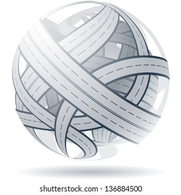 Tangled road skein. Traffic jam. Vector illustration of stylized traffic problem. All to white series.