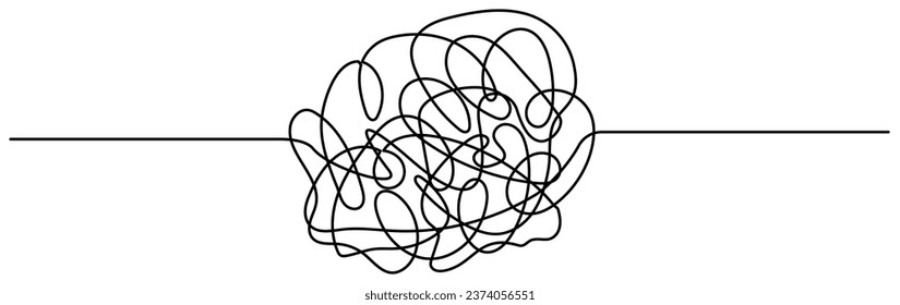 Tangled round scribble continuous line drawn. Chaotic linear circle. Vector illustration isolated on white.