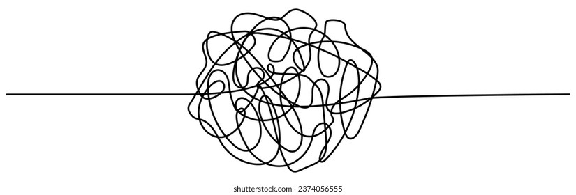 Tangled round scribble continuous line drawn. Chaotic linear circle. Vector illustration isolated on white.