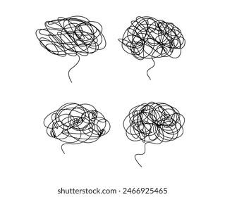Tangled scribble brain doodle outline icon sign Hand drawn ink sketch. abstract design element. Vector illustration
