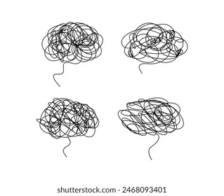 Tangled scribble brain doodle outline icon sign Hand drawn ink sketch. abstract design element. Vector illustration