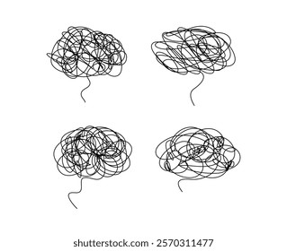 Tangled scribble brain doodle outline icon sign Hand drawn ink sketch. abstract design element. Vector illustration