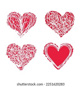 Tangled scribble and pink ink hearts set