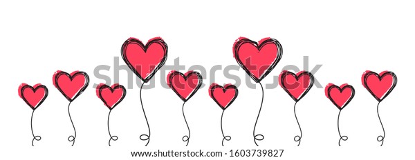 Tangled scribbled heart\
on a string line like an air baloon or a flower, hand drawn with\
thin line and red ink. Isolated on white background. Vector\
illustration