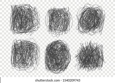 Tangled scribbles vector illustrations set