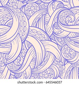 Tangled sea beast tentacles vector seamless pattern.