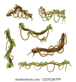 Tangled Set Of Lianas, Intertwining And Climbing Through The Forest, Creating A Natural Web Of Vines That Provide Support And Habitat For Various Organisms. Cartoon Vector Illustration