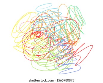 Tangled shape on white. Chaos pattern. Scribble sketch. Colorful background with array of lines. Print for design