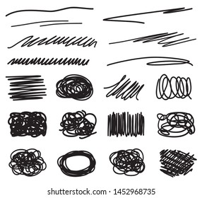 Tangled shapes on white. Abstract underlines. Simple sketches. Art creation. Black and white illustration. Doodles for design