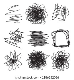 Tangled shapes on white. Chaos patterns. Scribble sketch. Backgrounds with array of lines. Intricate chaotic texture. Art creation. Black and white illustration. Prints for posters and t-shirts