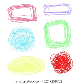 Tangled shapes on white. Hand drawn lines on isolated background. Colorful illustration. Elements for poster and flyer