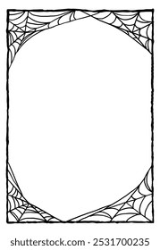 Tangled spider web frame. Halloween poster with scary and creepy design.