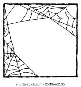 Tangled spider web square frame. Halloween poster with scary and spooky design.